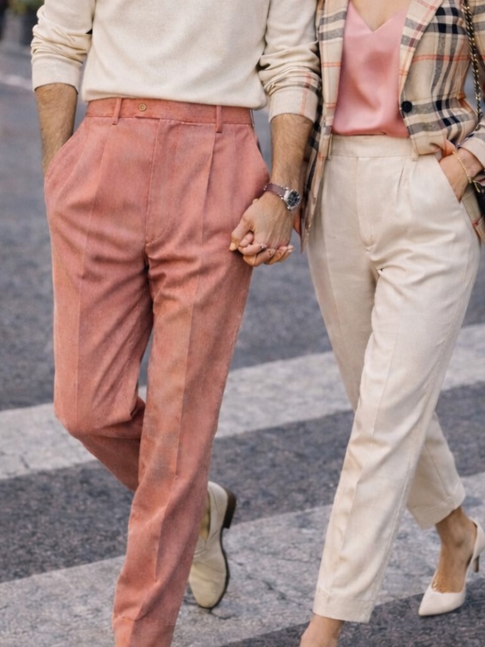 Cigar Couture,Coral Pinstripe Pleated Trousers Italy Tailored Luxe Pant,Size 32